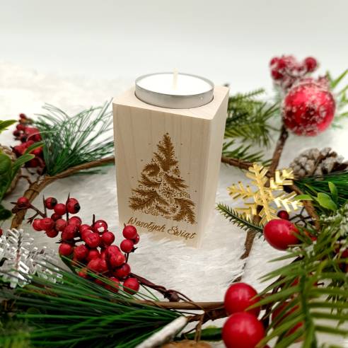 Świąteczny świecznik na tealighty z grawerem II - personalizacja - prezent